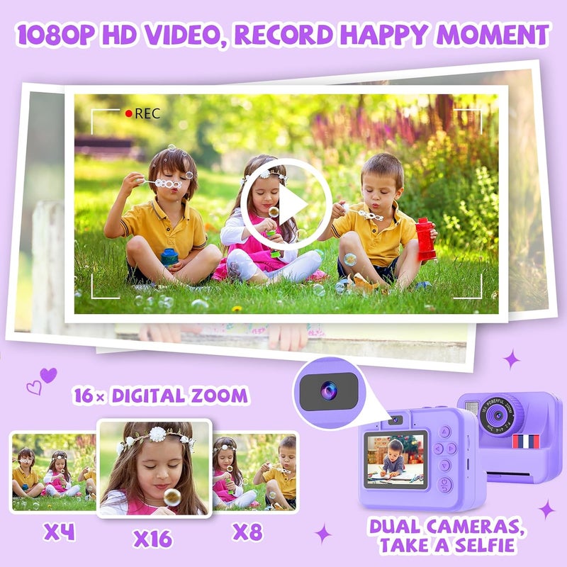 Yosfeng Instant Print Camera for Kids - Christmas Birthday Girls Gifts for Age 3 4 5 6 7 8 9 10 Year Old, 2.4 Inch Screen Kids Instant Camera, Toddler Camera Toys for Age 3-12 with 32 GB SD Card - Image 3